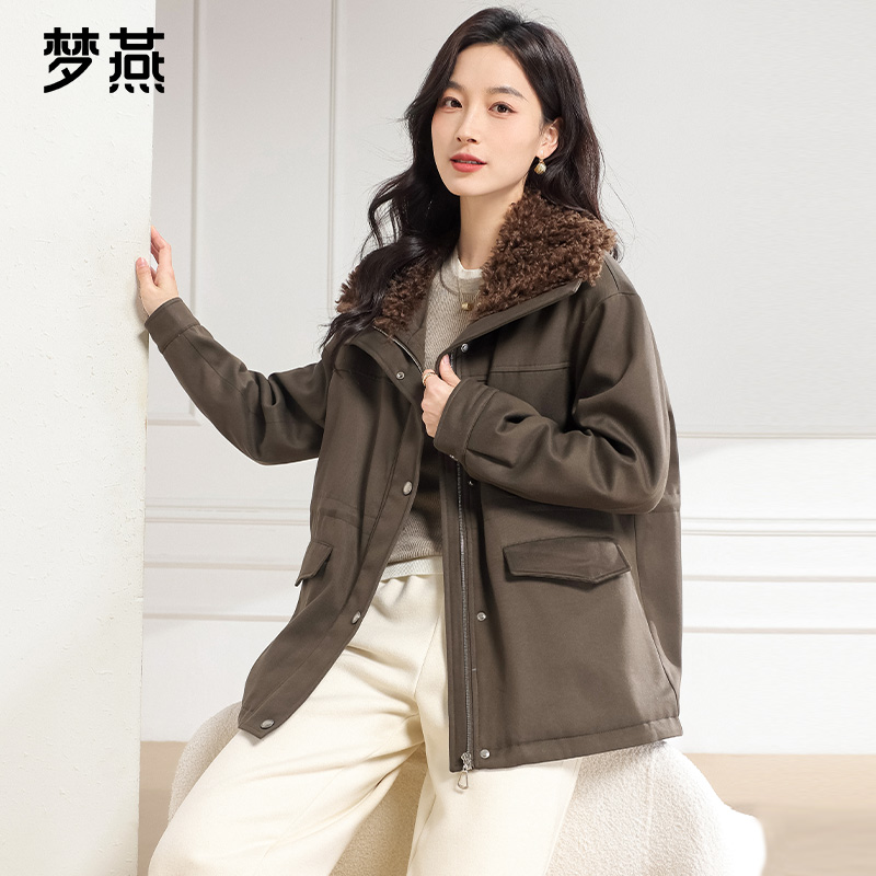 梦燕秋冬女保暖时尚H版型大翻领中短款长袖休闲派克服1CM12B5008F
