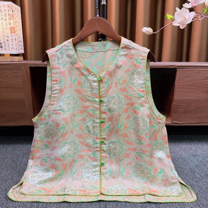 『得青山』新中式异色萝提花马甲2025新款国风时尚日常薄绿马夹女