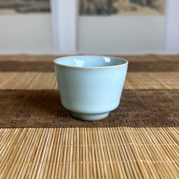 马蹄杯圈足天青色50cc赵琳省工原矿汝瓷