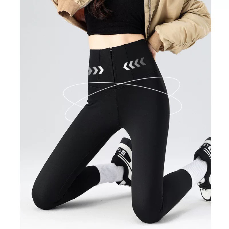 拉链排扣高腰收腹提臀显瘦加绒鲨鱼裤打底裤