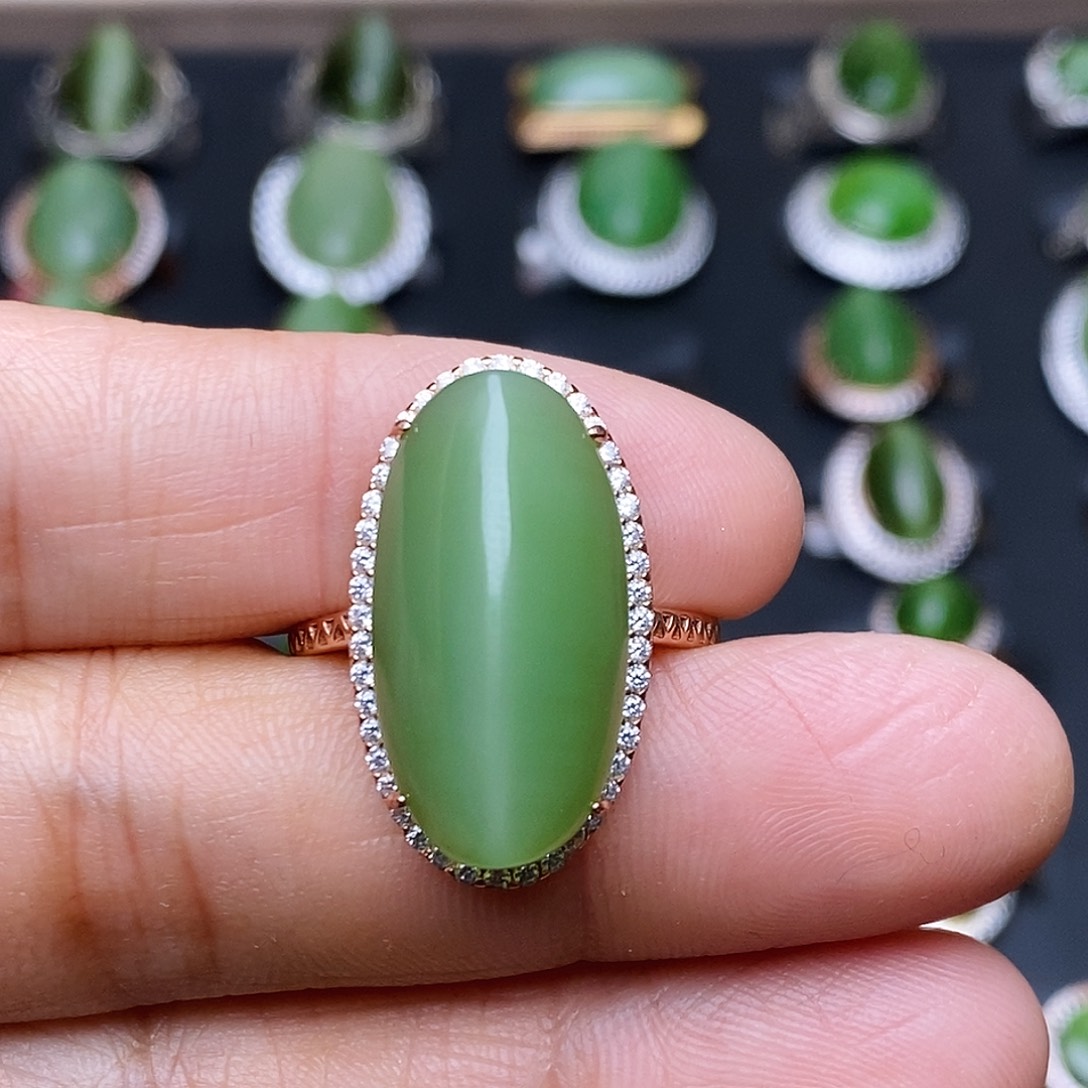 和田玉（碧玉）银S925镶嵌吊坠(不含链)戒指