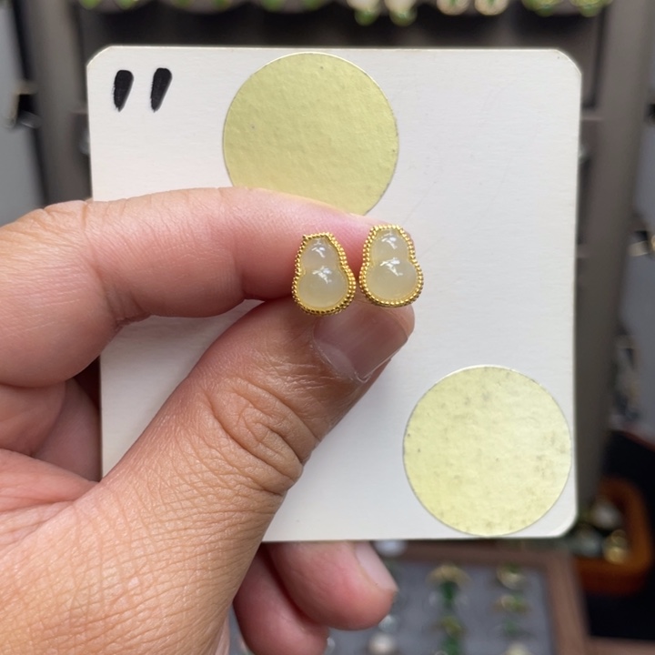银S925镶嵌和田玉耳饰和田玉11