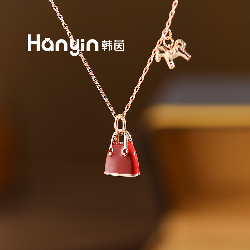铜合金项链 高定气质釉面包包马上有钱花光面小马项链AAA
