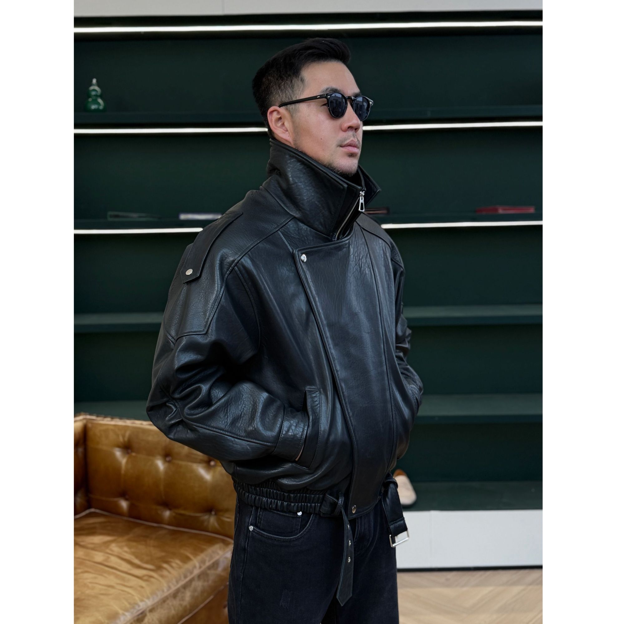 2025秋冬高级感大翻领男士机车皮衣