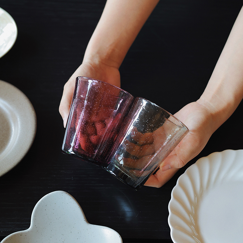 【瑕疵】Camus say 260ml 气泡玻璃杯灰色+紫色各一 8×10cm