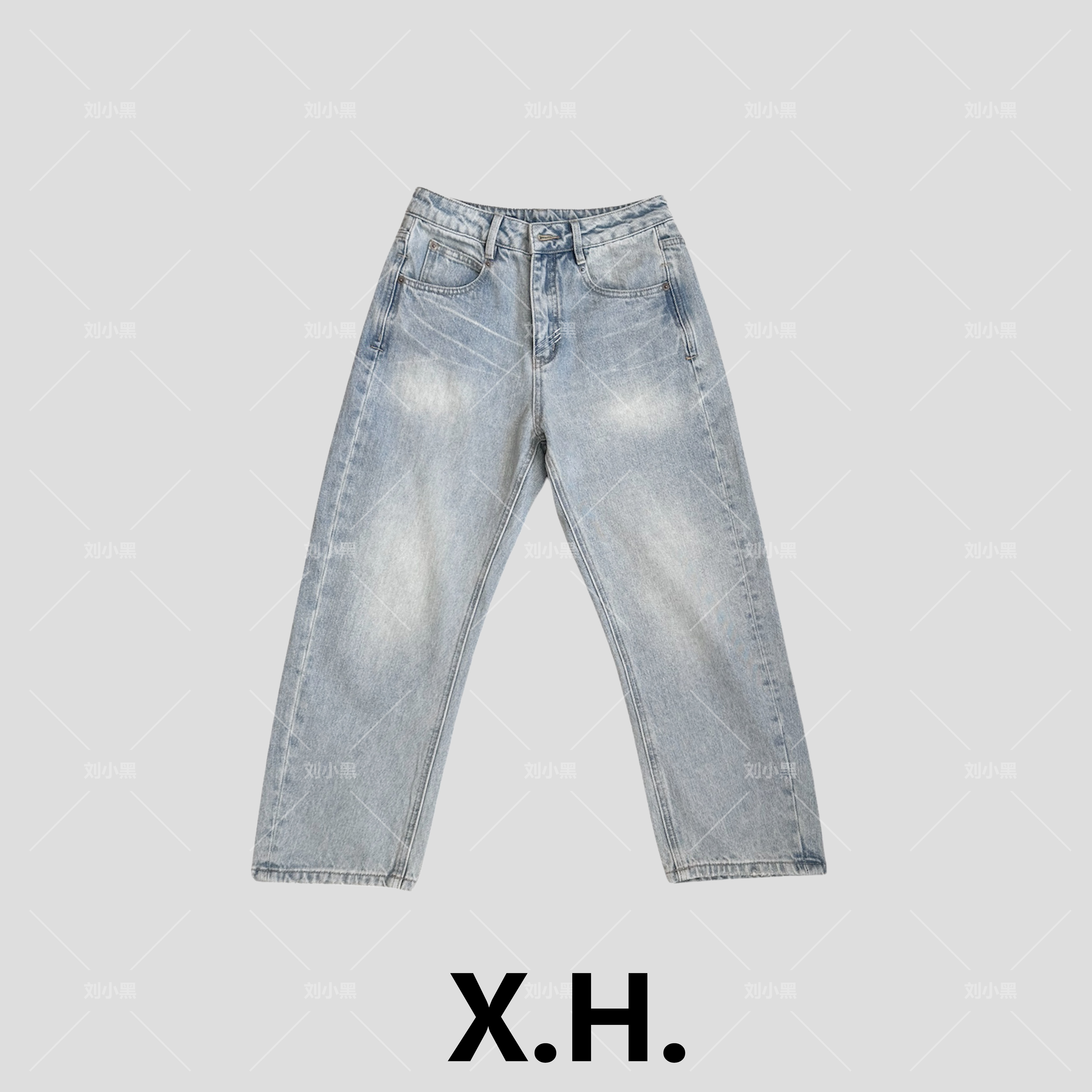 （清）浅蓝磨边牛仔秋冬磨毛九分弯刀牛仔裤