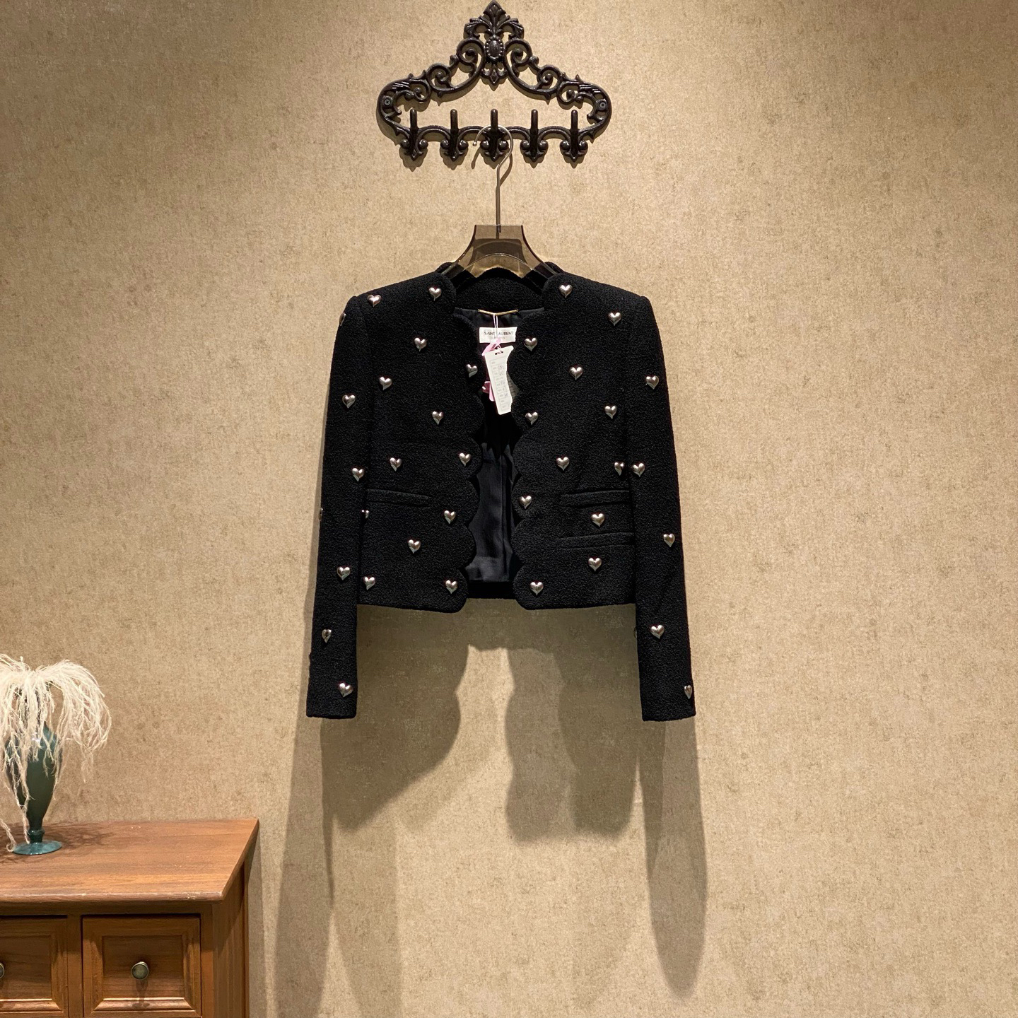 未使用 YSL/圣罗兰 银色金属爱心羊毛小香风外套/40码/全新/35847