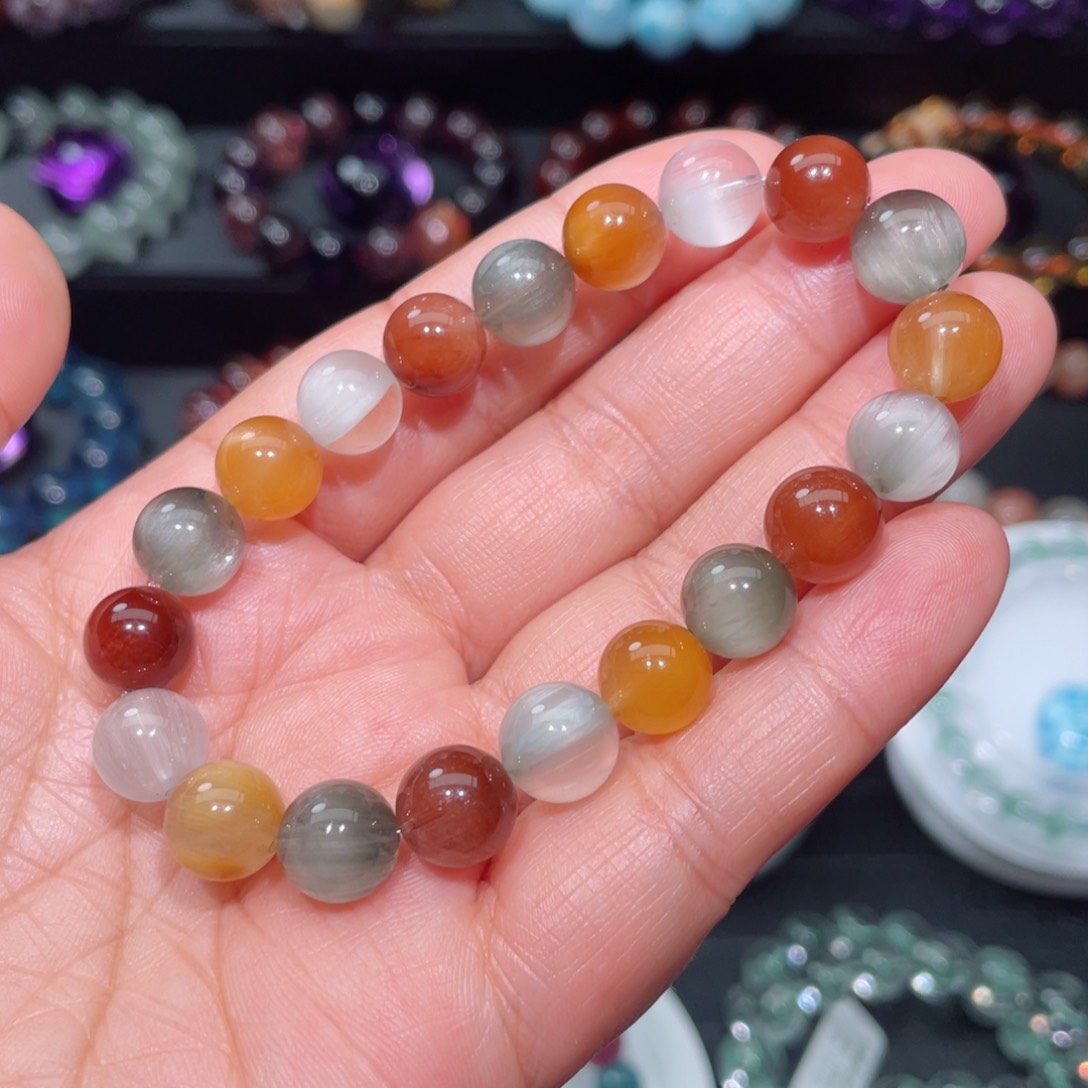 水晶手链未镶嵌兔毛手链，晶体通透