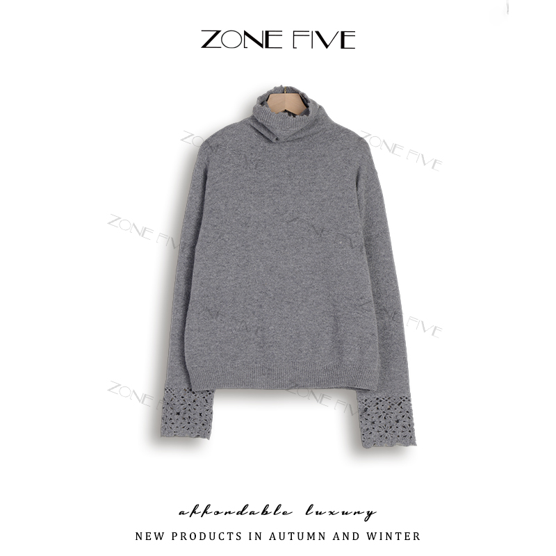 【zonefive】秋冬季新款保暖高领针织打底衫时尚设计感女装百搭毛衣