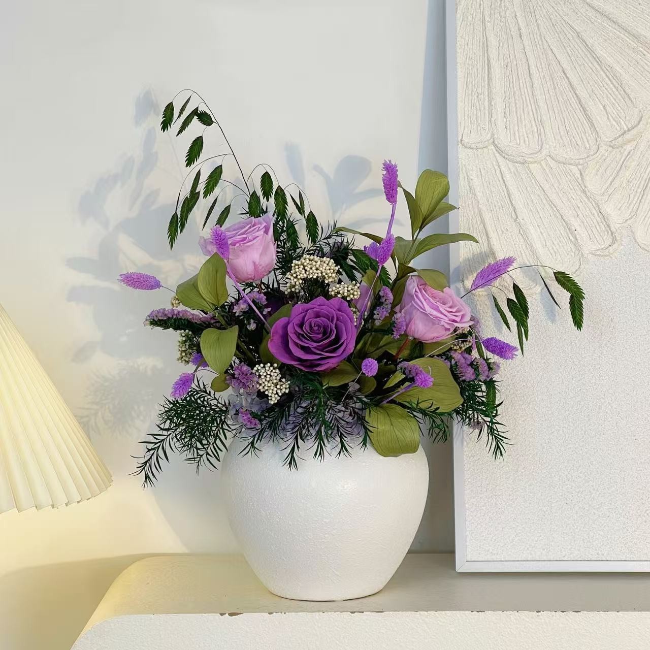 【紫霞仙子】永生花玫瑰花高奢餐桌茶几玄关电视柜岛台精致花艺摆件