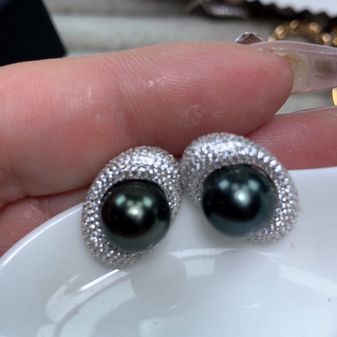 海水珍珠耳饰银S925镶嵌