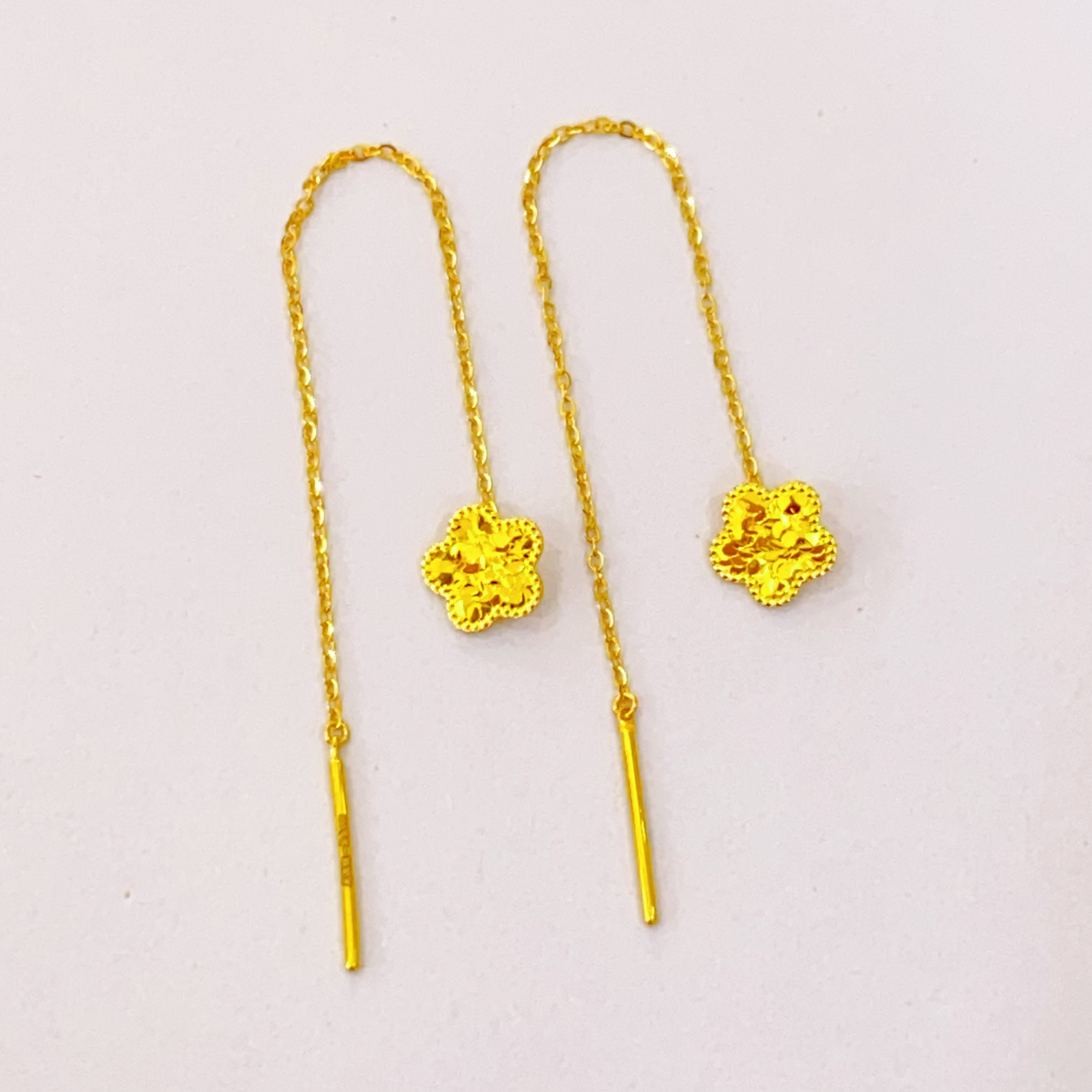足金999五瓣花碎冰冰时尚耳饰1.23g
