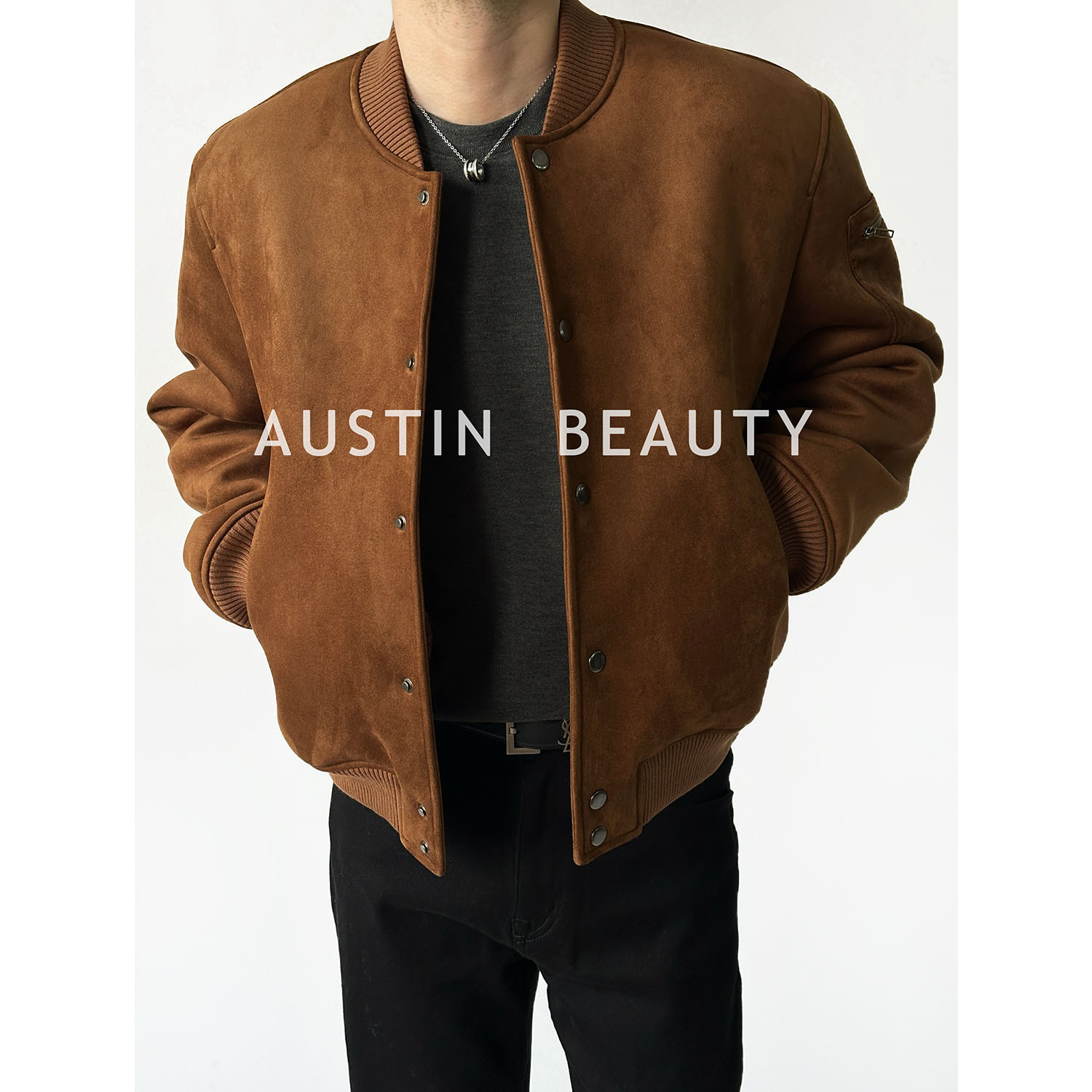 AUSTINBEAUTY【冬季新品】老钱仿麂皮绒棒球领重磅夹克外套