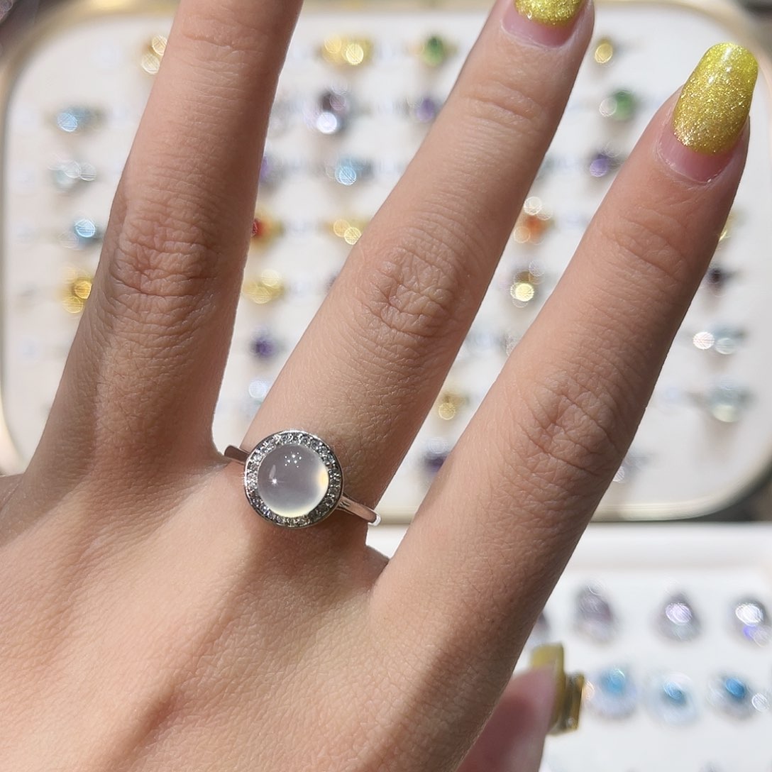 蛇纹石玉戒指银S925镶嵌