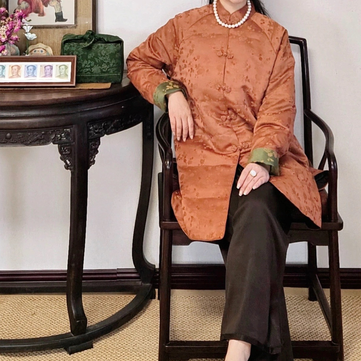 织锦缎香云纱羽绒服