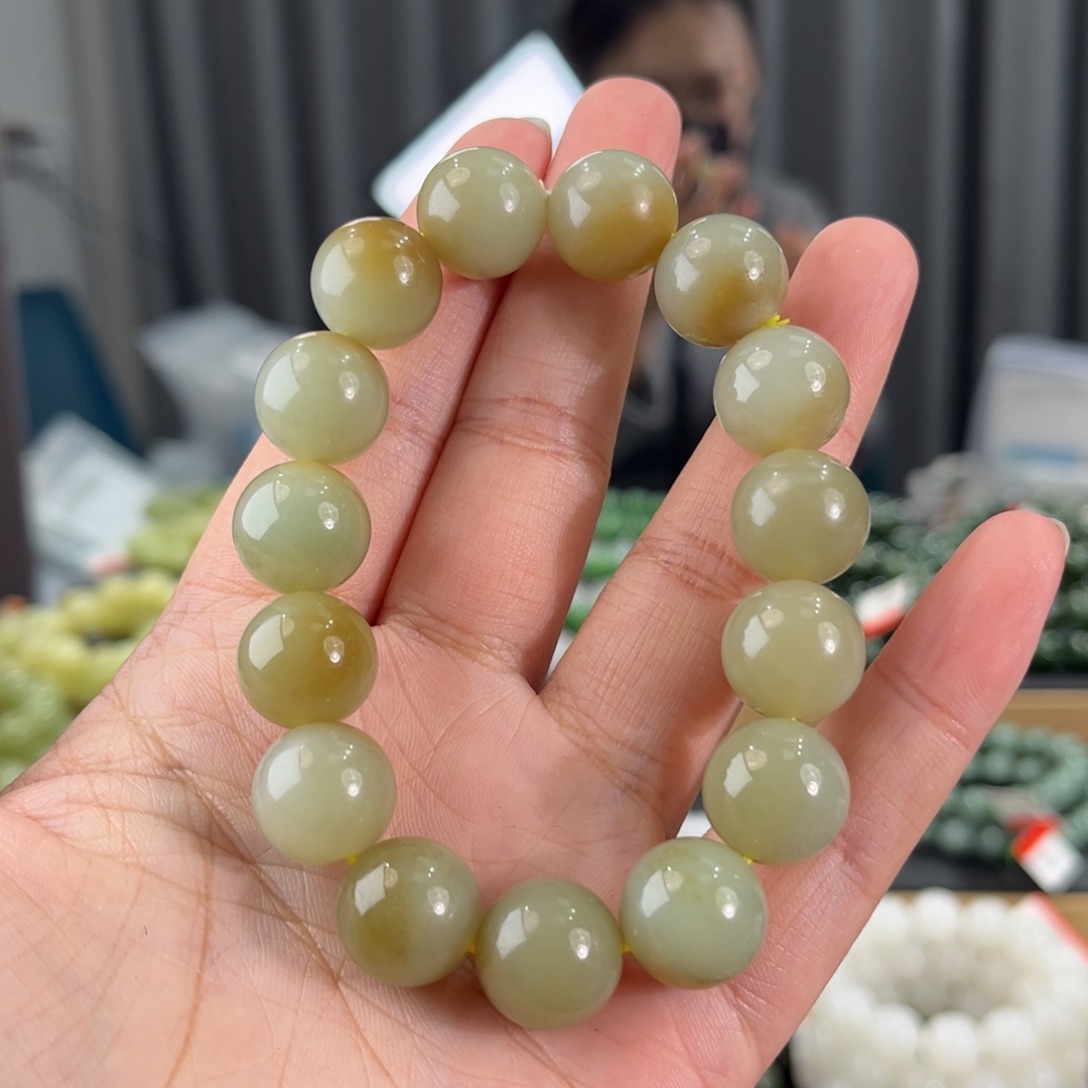 手串未镶嵌和田玉新疆且末糖青白卡14圆珠