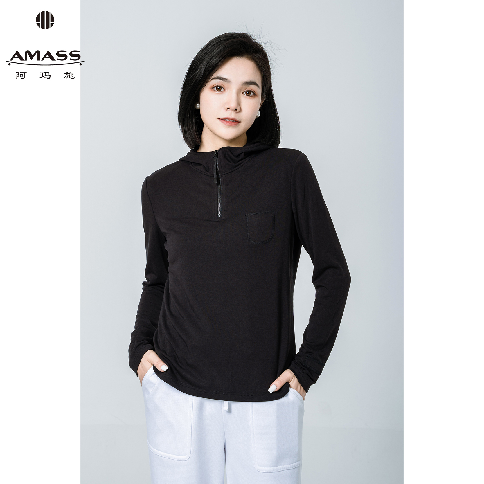 AMASS/阿玛施秋冬新款暗黑休闲百搭修身连帽长袖卫衣外套 5300662