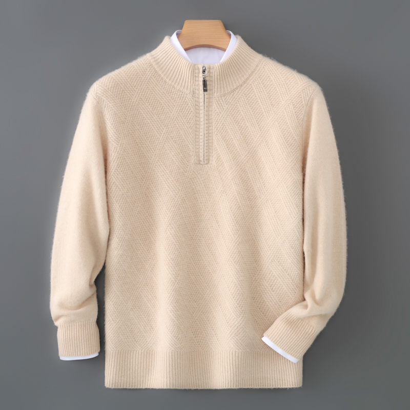 秋冬新款男士半拉链纯色加厚提花羊毛衫 休闲宽松针织毛衣
