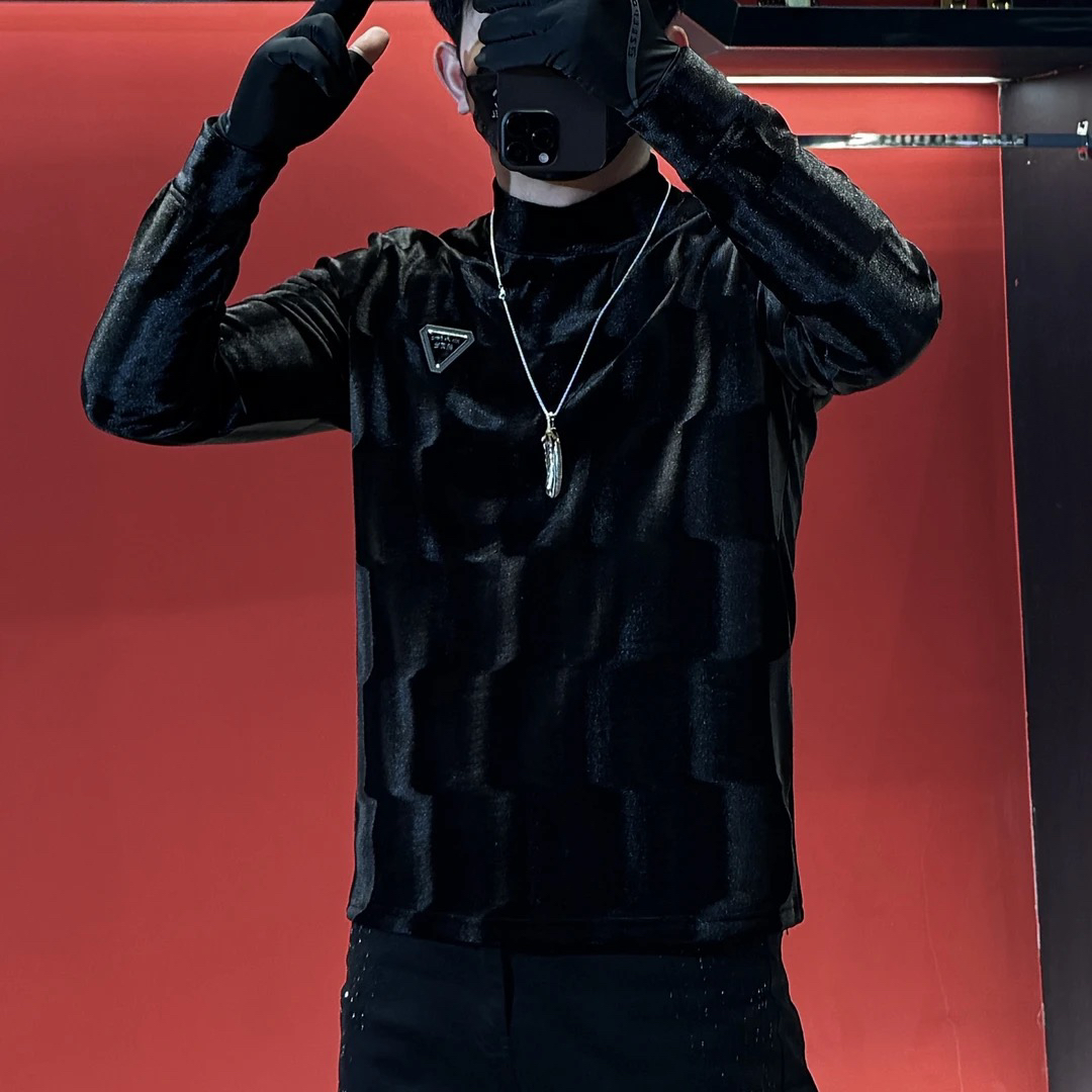 2025时尚百搭冬季潮流加绒加厚定制黑色个性中领9918