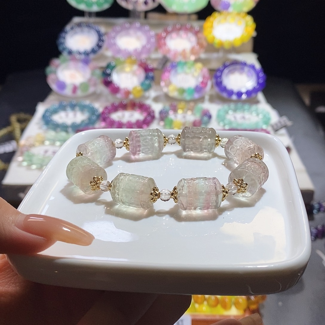 萤石手链未镶嵌西瓜粉滚筒