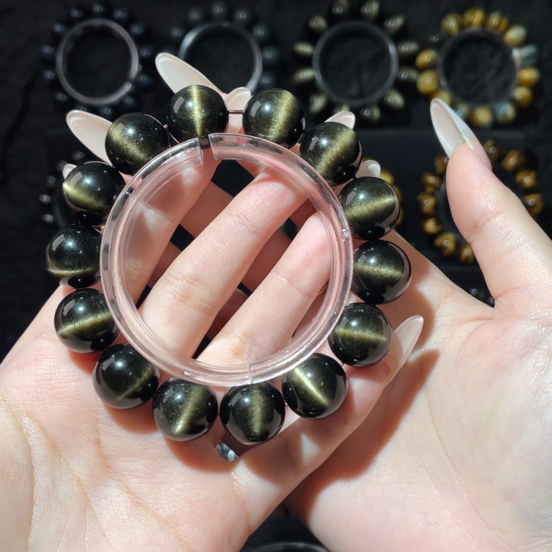 代***号黑曜岩未镶嵌手链16金刚圈金曜石手串