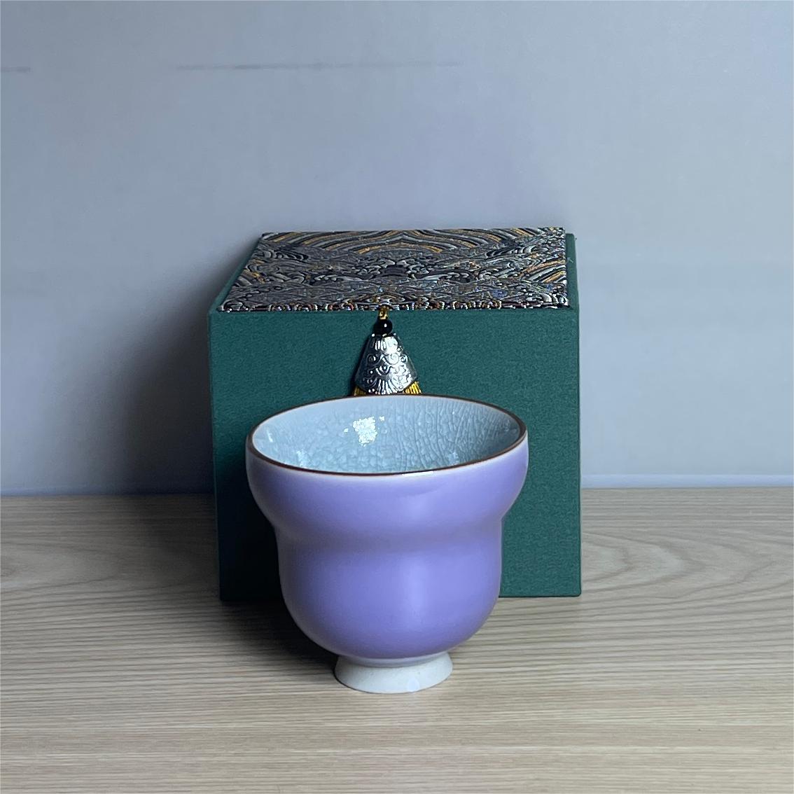 吾游茶器哥窑丁香紫冰片葫芦杯礼盒装家用茶具茶杯