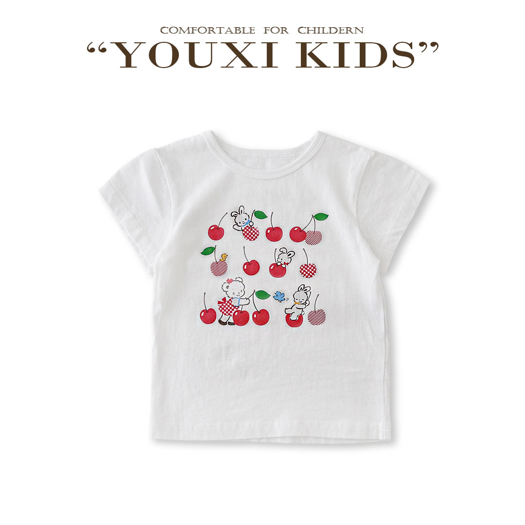 现飞飞家·樱桃甜甜新款卡通印花可爱甜美柔软圆领短袖上衣FF2572