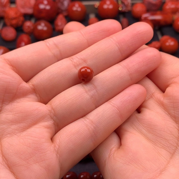 济***品南红玛瑙未镶嵌圆珠8MM