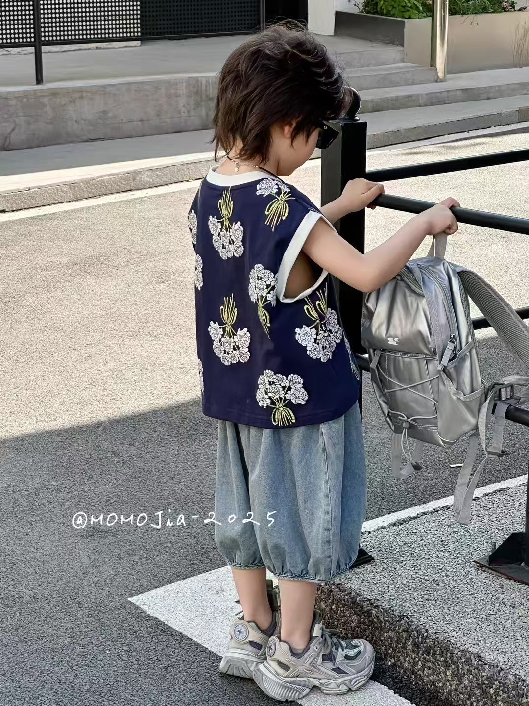 薄款碎花满印休闲套装衬衫韩版牛仔男休闲风夏季