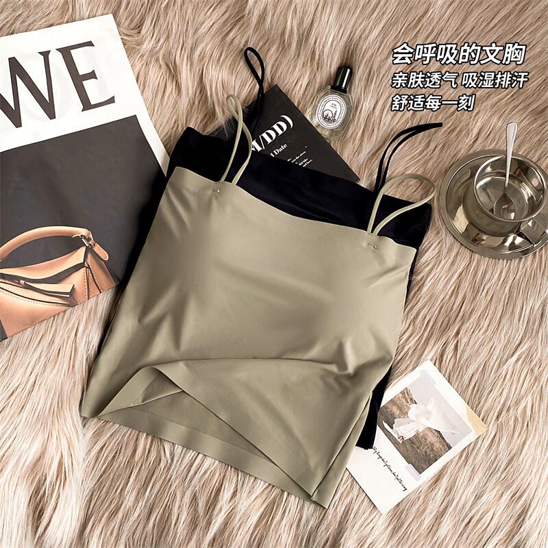 薄款夏季美背冰丝吊带内搭固定杯背心女夏打底防走光抹胸裹胸内衣
