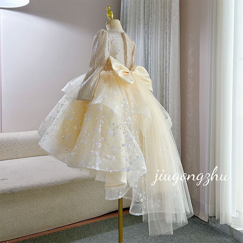 【云上金枝】香槟闪亮燕尾秋冬高端模特走秀洋气女孩主持人钢琴礼服