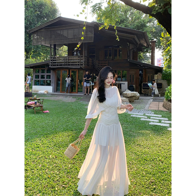 2025春夏新款时尚高级感法式收腰显瘦小众简约仙女裙温柔风连衣裙