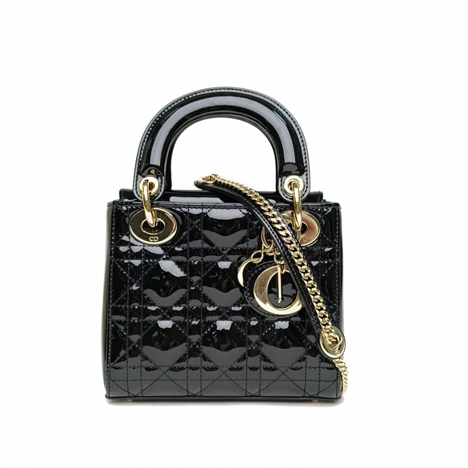 99新 DIOR/迪奥 小花6珊 Lady Dior 戴妃包 三格 黑金 2022 