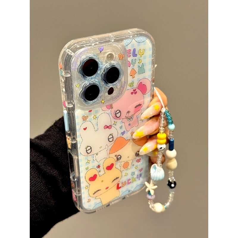 蓝白格纹星星爱心卡通小象兔子适用iphone16promax苹果15手机壳14