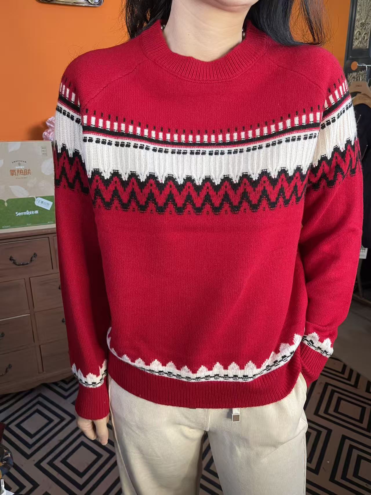 【红黑白圣诞毛衣】2025秋冬气质百搭长袖条纹针织毛衣