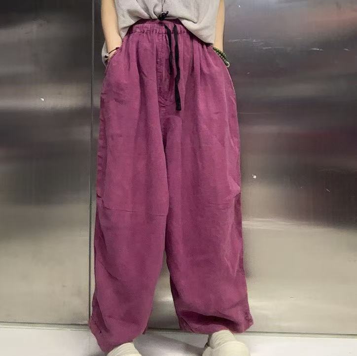 麻料炒色直筒弯刀裤08545