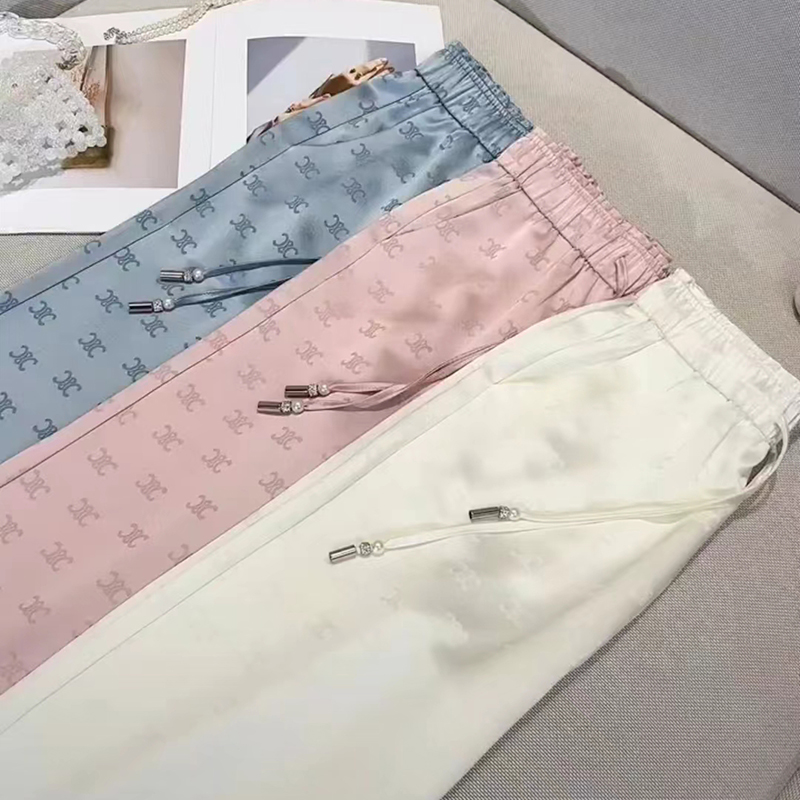 4009提花袖腰直筒裤高腰宽松遮肉显瘦垂感阔腿裤子女裤新款夏装潮