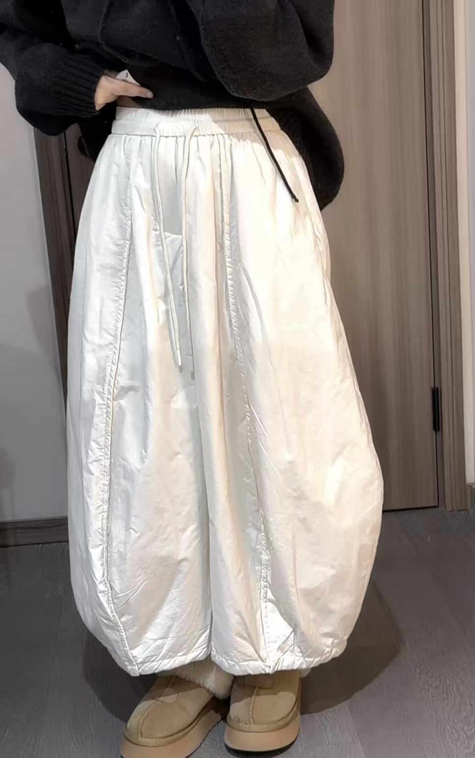 柚柚酱新款百搭宽松简约时尚休闲加棉加厚抽绳弯刀裤