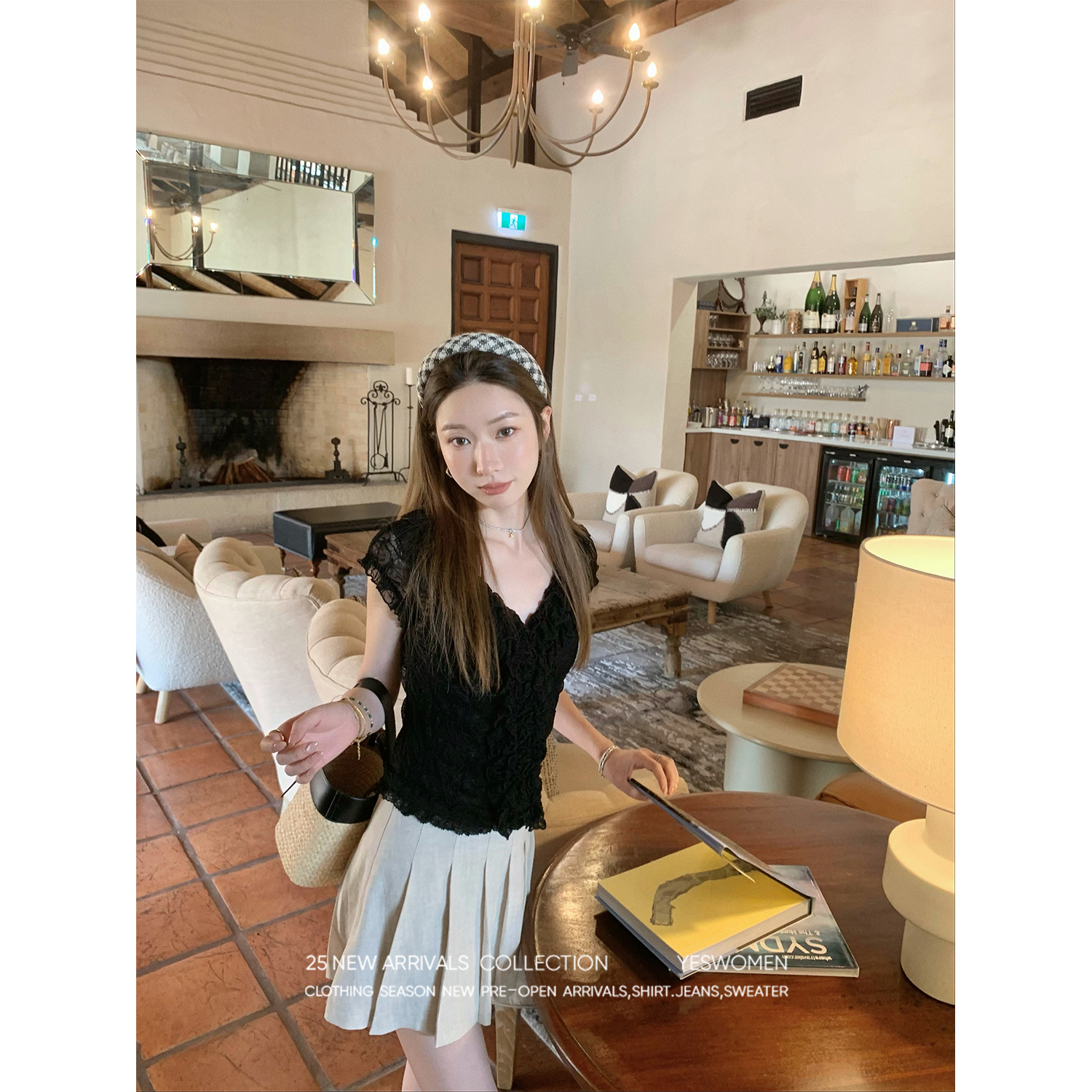 YESWOMEN薄雾山茶花·微透蕾丝纹理气质上衣缩褶荷叶边XY6352B3461