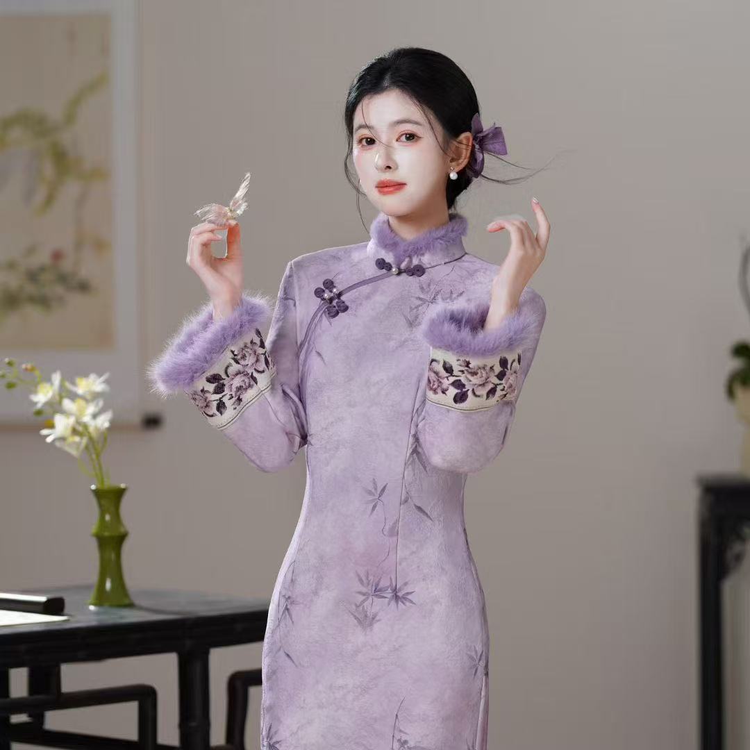 苏故里【半夏轻颜】加绒秋冬文艺显瘦新中式日常旗袍气质衣长120