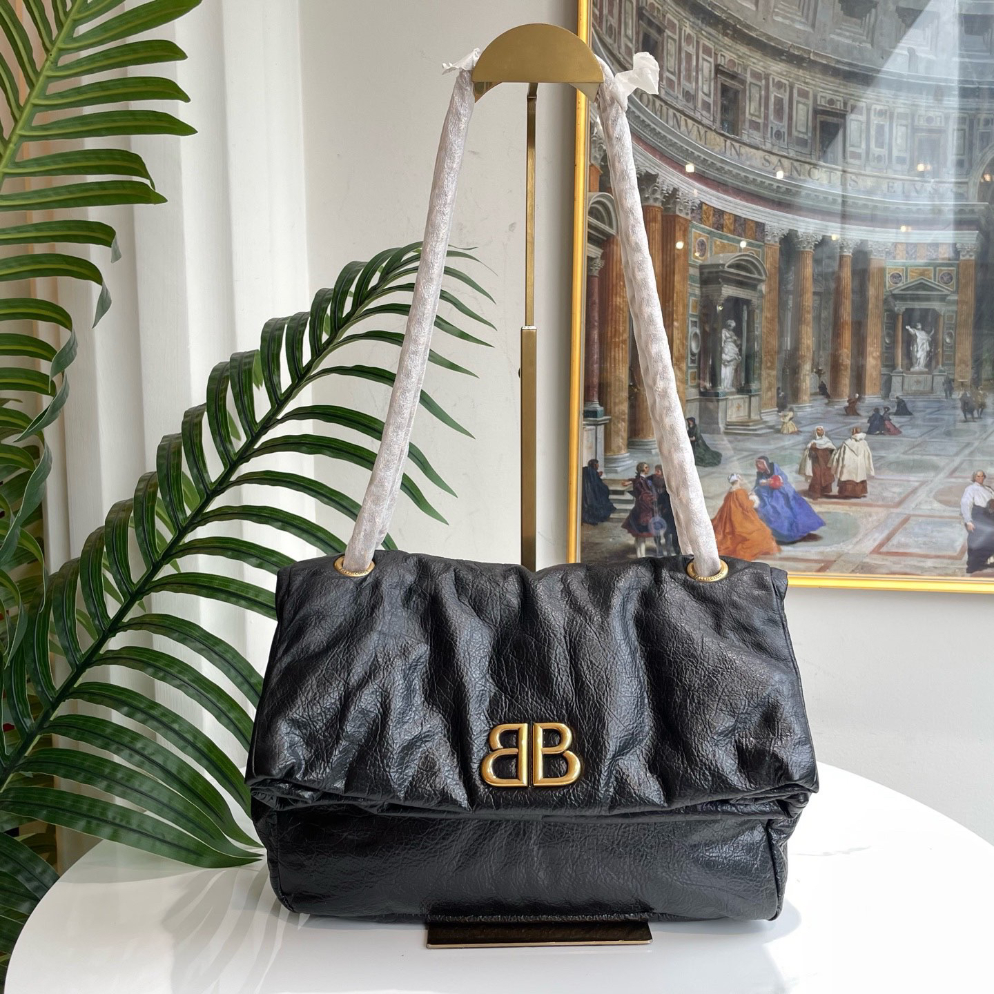 95新 Balenciaga/巴黎世家 御古屋/83098/油蜡皮 双B链条包