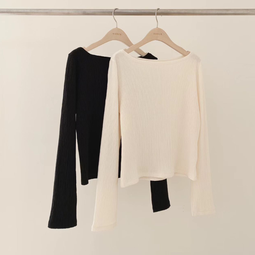 米苏欧尼韩代 ounce软糯一字领褶皱打底（正品直飞 NO退换 慎拍哦）