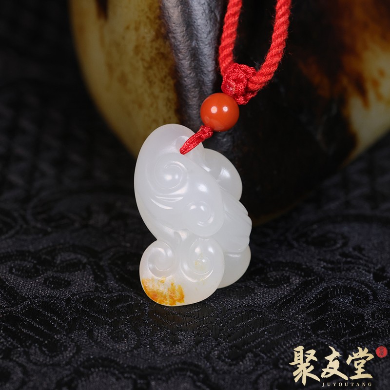 聚友堂王伟玉雕5.6克新疆和田玉籽料独籽洒金皮灵芝如意挂件吊坠