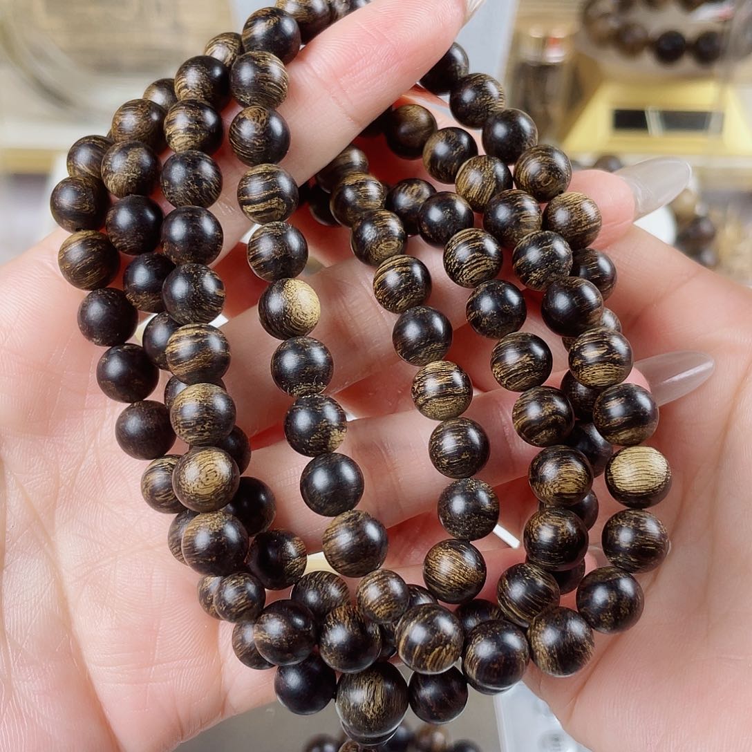 谭***薇沉香手串越南芽庄老白棋窖藏古董玉化瘤疤虎斑0.8×108