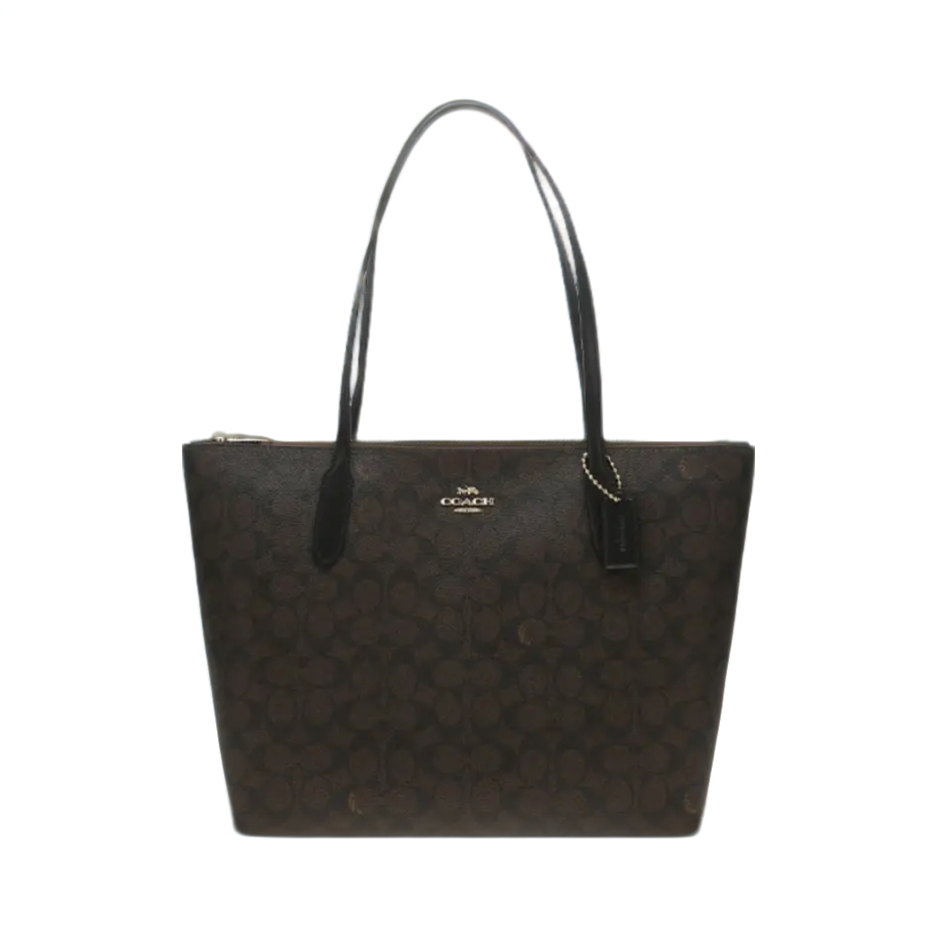 COACH/蔻驰新版暗标款Zip30 Tote深咖logo拉链托特手提单肩包女包
