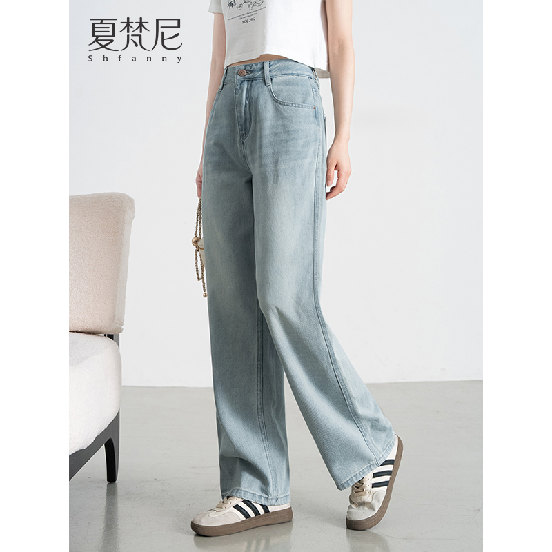 夏梵尼约会牛仔2025新款显瘦窄版牛仔裤女高腰爆款百搭浅色直筒裤