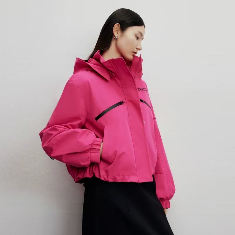 468玫红色短款式工装派克服女冬季2025新款小个子外套