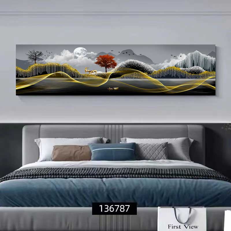 背靠金山招财自粘贴画卧室床客厅沙发背景墙装饰壁画