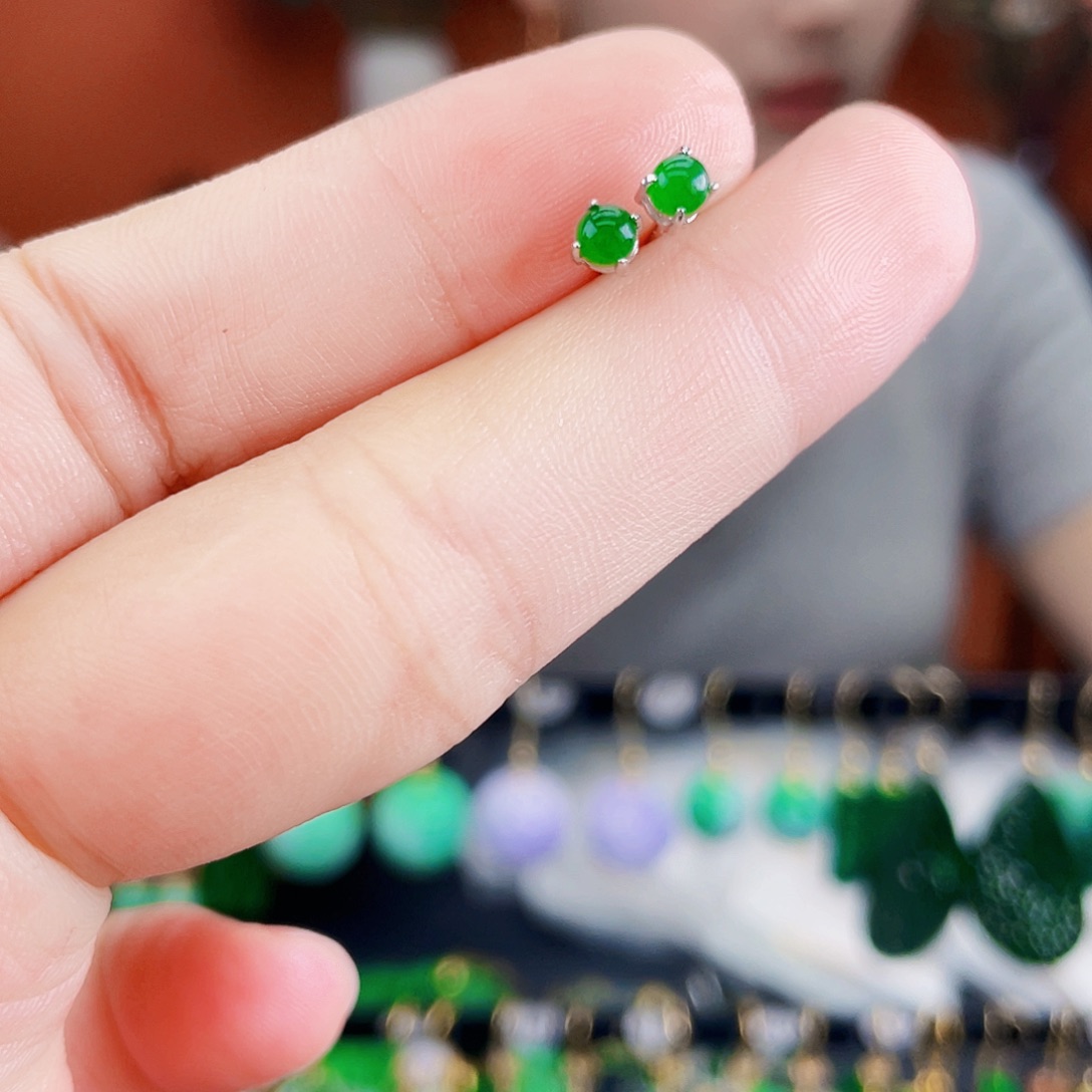 翡翠银S925镶嵌耳饰