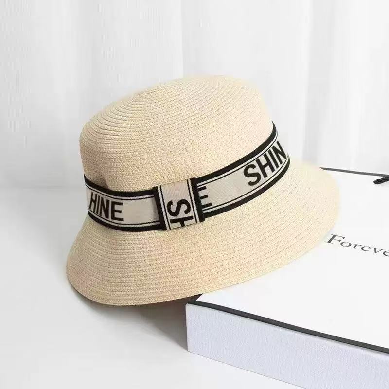 新夏日感编织字母草帽
